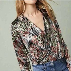 Anthropologie Velvet Printed Wrap Top